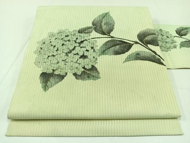 平和屋着物＊夏物 九寸名古屋帯 作家物 手描き 紫陽花 金彩 正絹