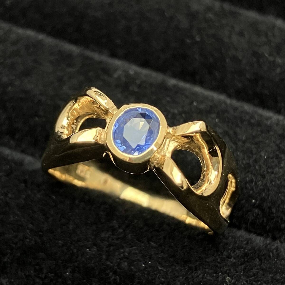 指輪天然サファイア天然ダイヤモンドK18 18金鑑定書付15号リング