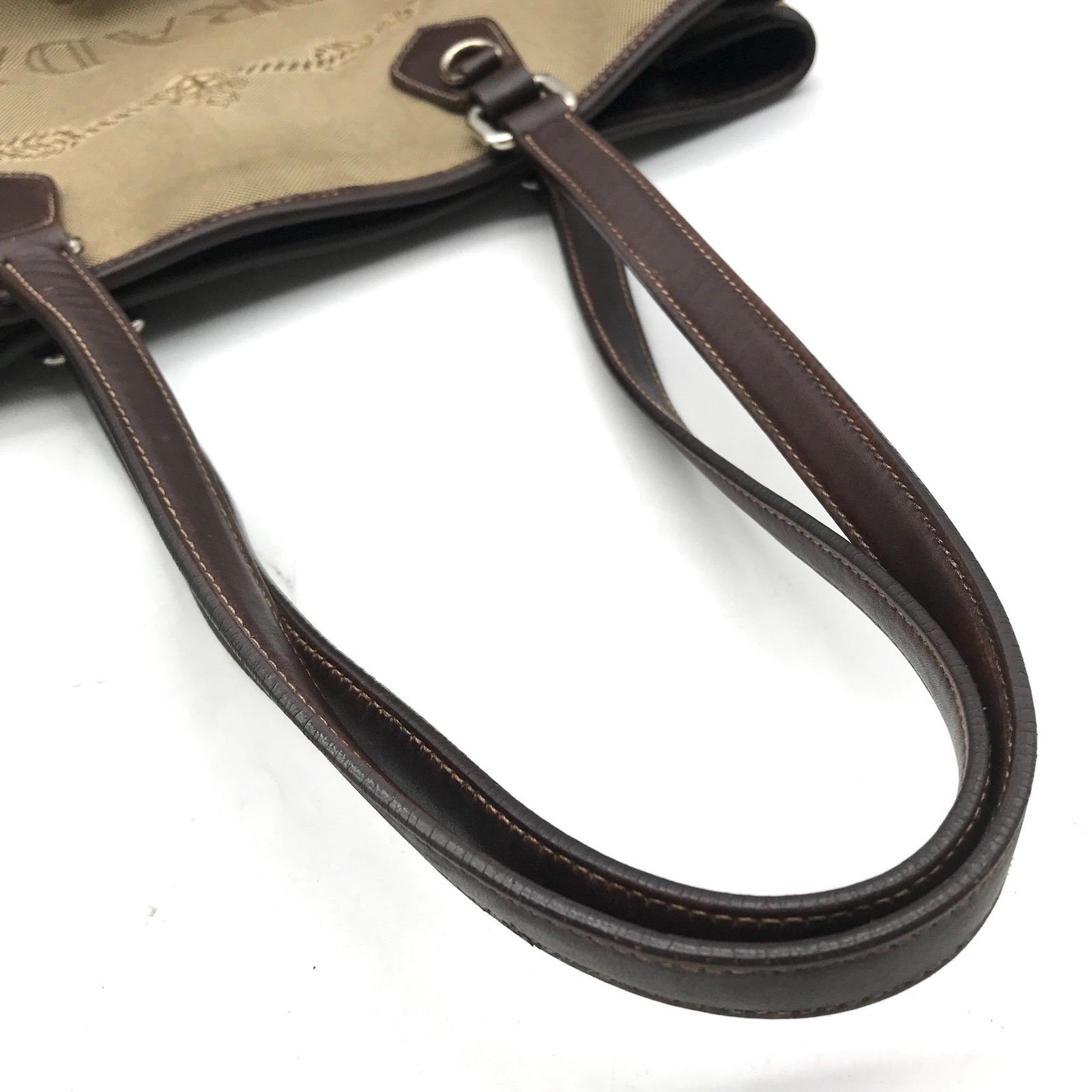 PRADA プラダ 三角ロゴ ジャガード キャンバス レザー トート  