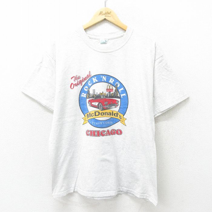 XL/古着 半袖 ビンテージ Tシャツ メンズ 90s マクドナルド コットン クルーネック 薄グレー 霜降り 24jul03 中古