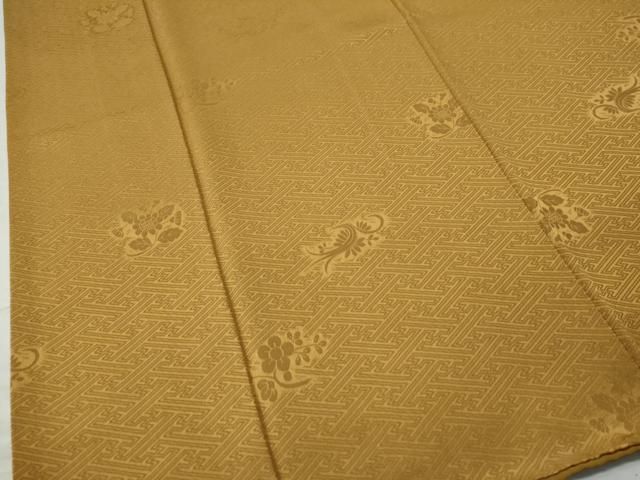 平和屋着物○上質な色無地 草花地紋 山吹茶色 正絹 逸品 CAAZ3199yc