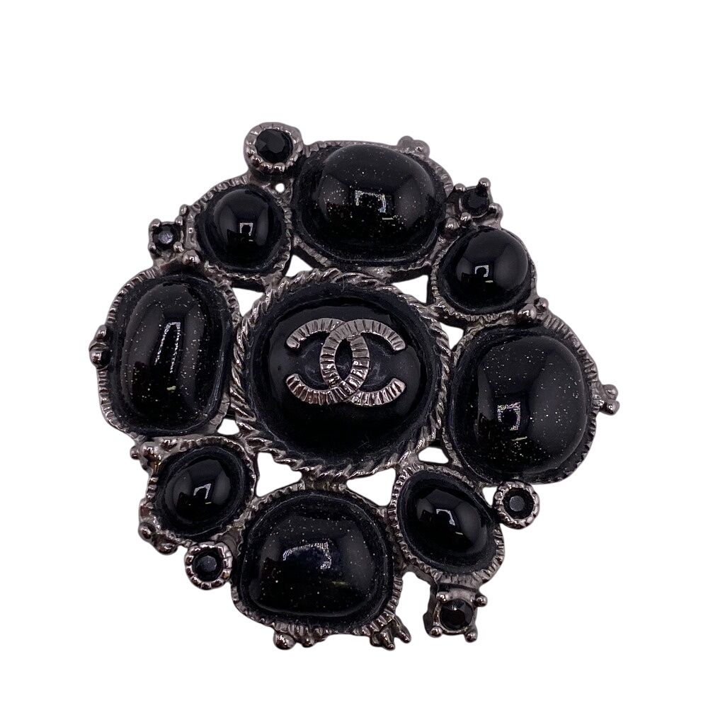 CHANELシャネル C00V ココマーク ラインストーン ブローチ ブラック 