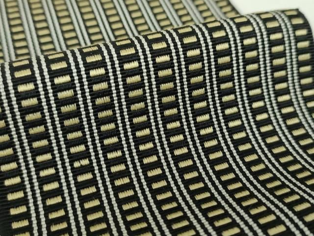 厚みのある 平和屋着物●男性 本場筑前博多織 両面 角帯 間道 黒地 証紙付き 正絹 ♥ DAAY1024ps 万能