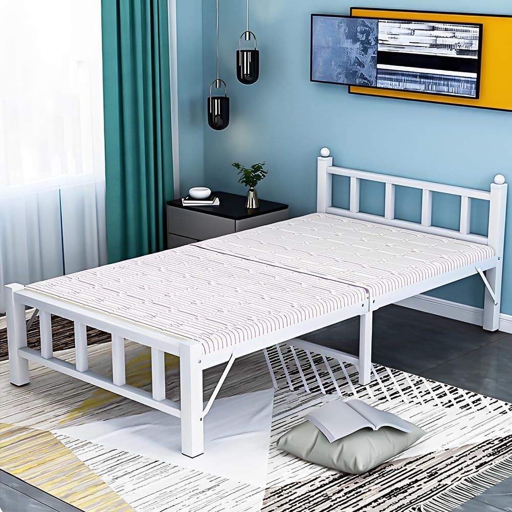 横幅100cm ホワイト 耐久性 安定性 頑丈 防錆 耐荷重200kg 白 組立不要 スチールベッド 完成品 幅100cm 折り畳みベッド セミダブル ベッドフレーム Fuyutu WWW_KANDAIZUMI_COM