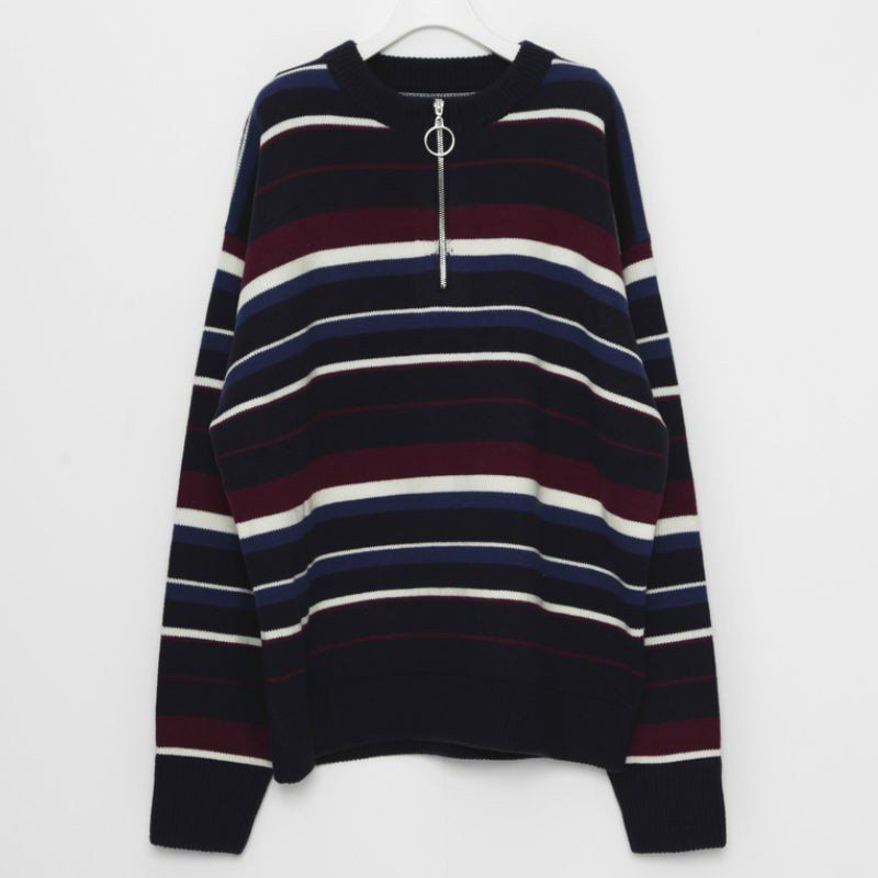 レジェンダ Half Zip COLOR Sweater セーター ボーダー - ピーコック