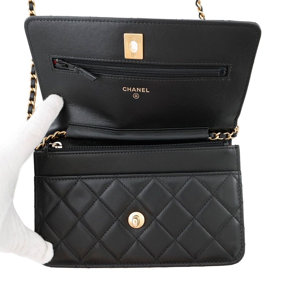シャネル　黒　マトラッセ　長財布　ラムスキン　チェーンウォレット　シルバーココ 楽天市場】CHANEL シャネル マトラッセ チェーンウォレット 黒
