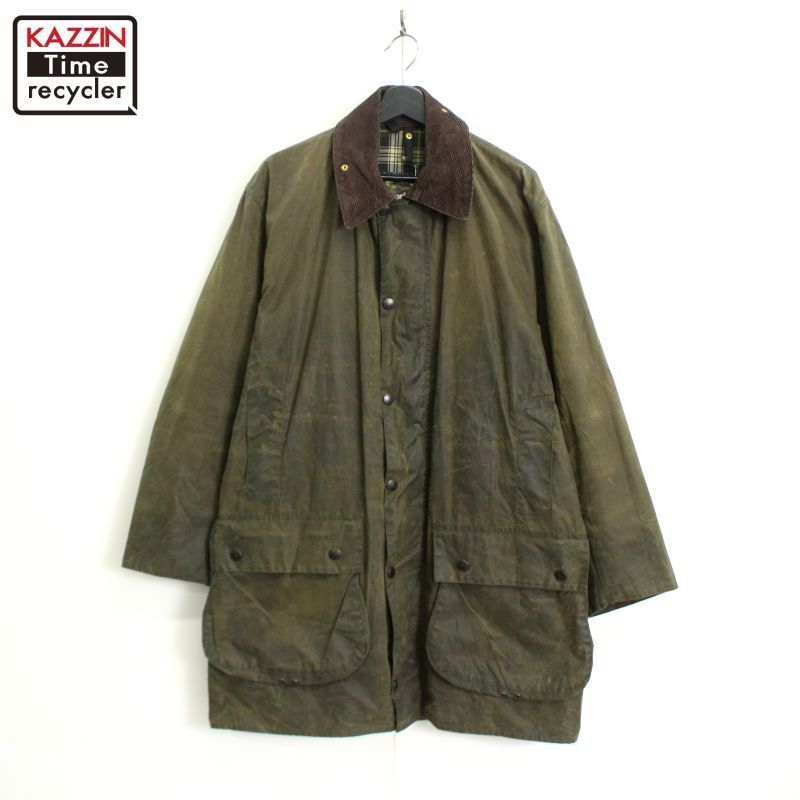 90s イギリス製 vintage Barbour 無地 襟コーデュロイ BORDER オイルド