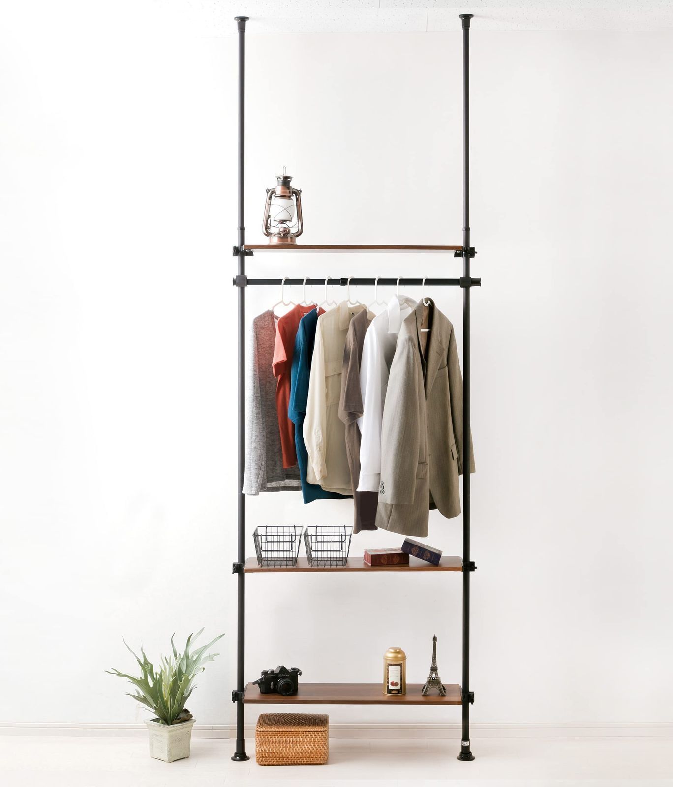 武田コーポレーション つっぱり棚 ハンガーラック 収納 ウォールナット ブラック 90×24×270cm 突っ張りデザインハンガーラック 90 T1-DR90BK