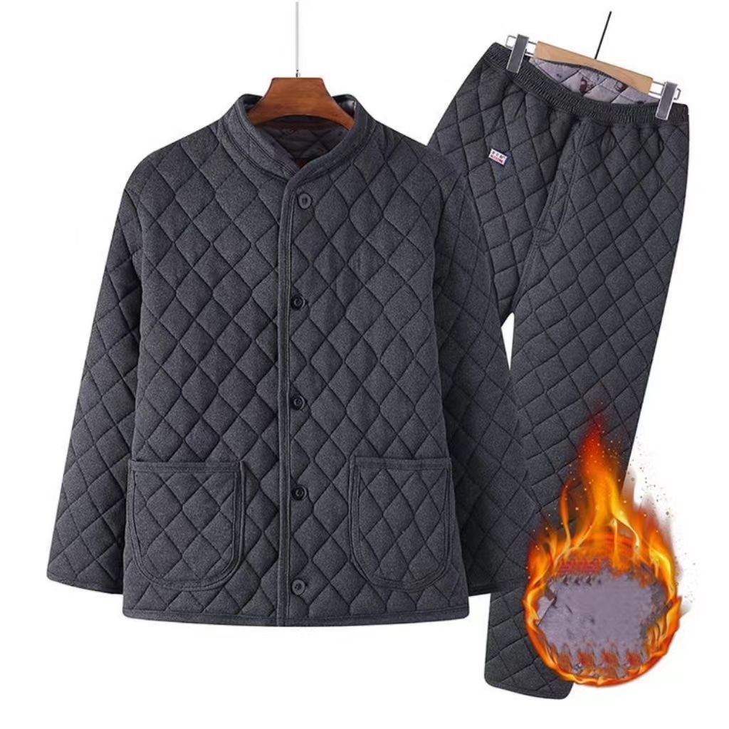 男性 上下セット 暖かい 冬着パジャマ 保温 厚手 部屋着 防寒 無地 長袖 父の日 敬老の日 ubaS759