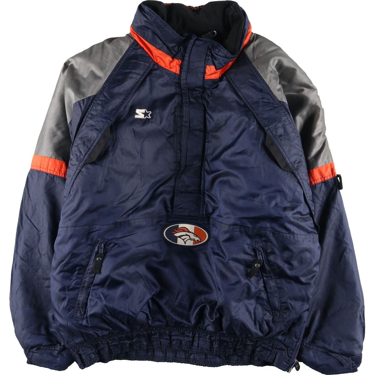 古着 スターター Starter NFL DENVER BRONCOS デンバーブロンコス 中綿入り ハーフジップ ナイロンプルオーバー  メンズL/eaa385116