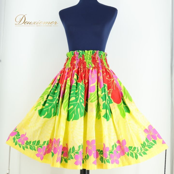 フラダンス衣装】ピンク パウスカート 花柄 緑 グリーン 鮮やか 華やか