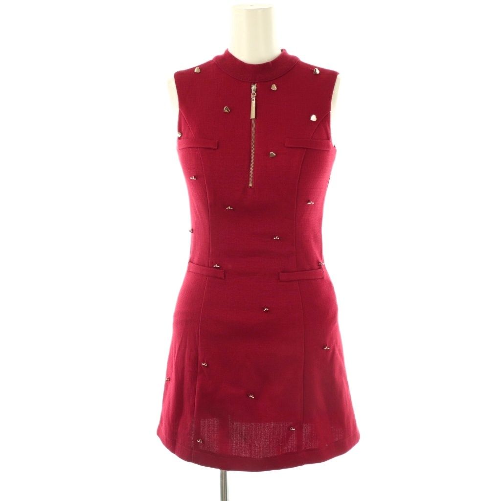 ローブドフルール ROBE de FLEURS ハートボタンキュートネスミニキャバドレス ワンピース ノースリーブ XS レッド |HK OS