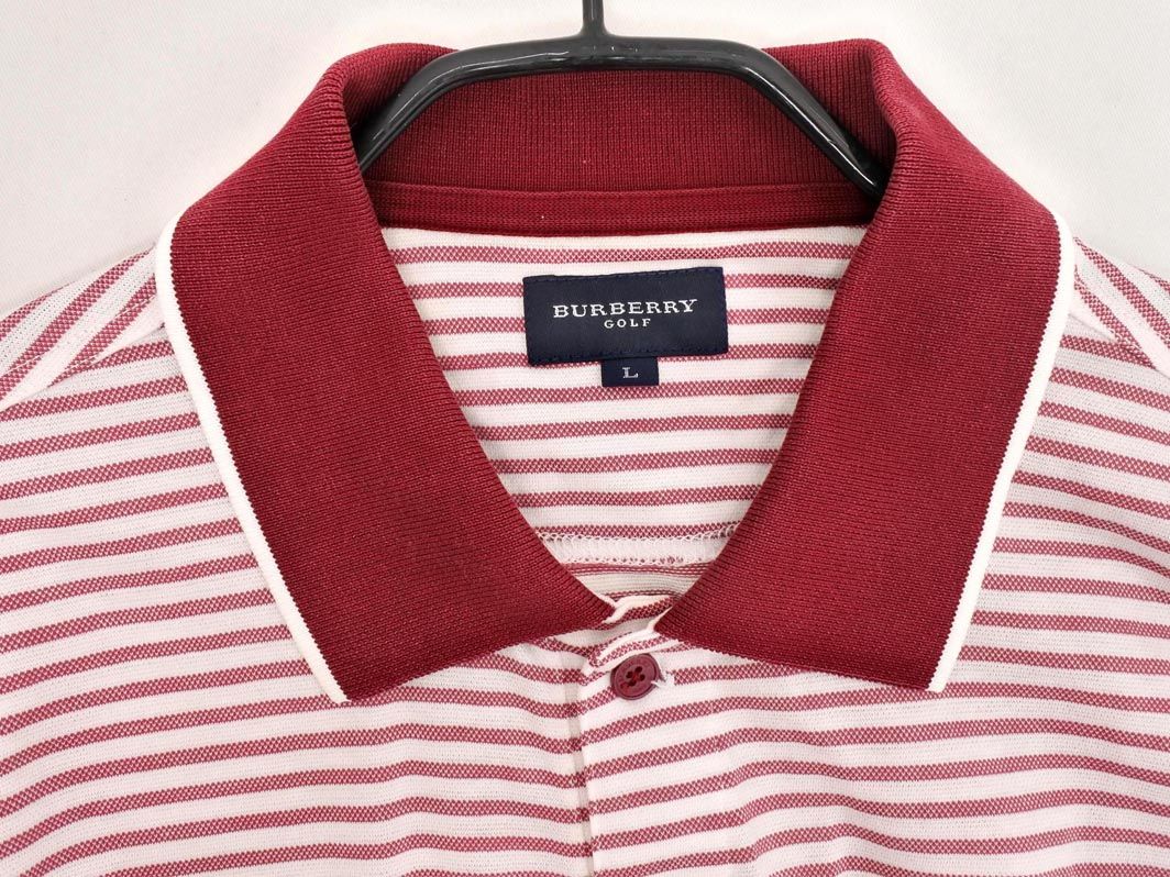 BURBERRY バーバリー 刺繍 ボーダー 長袖 ポロシャツ sizeL/白x
