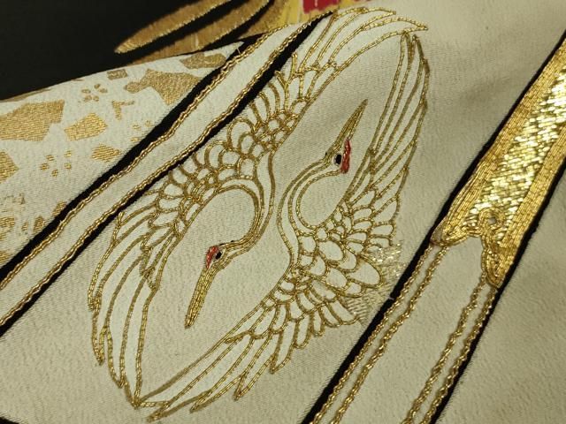 平和屋着物□極上 アンティーク 大正ロマン 振袖 駒刺繍 御所車 黒地  