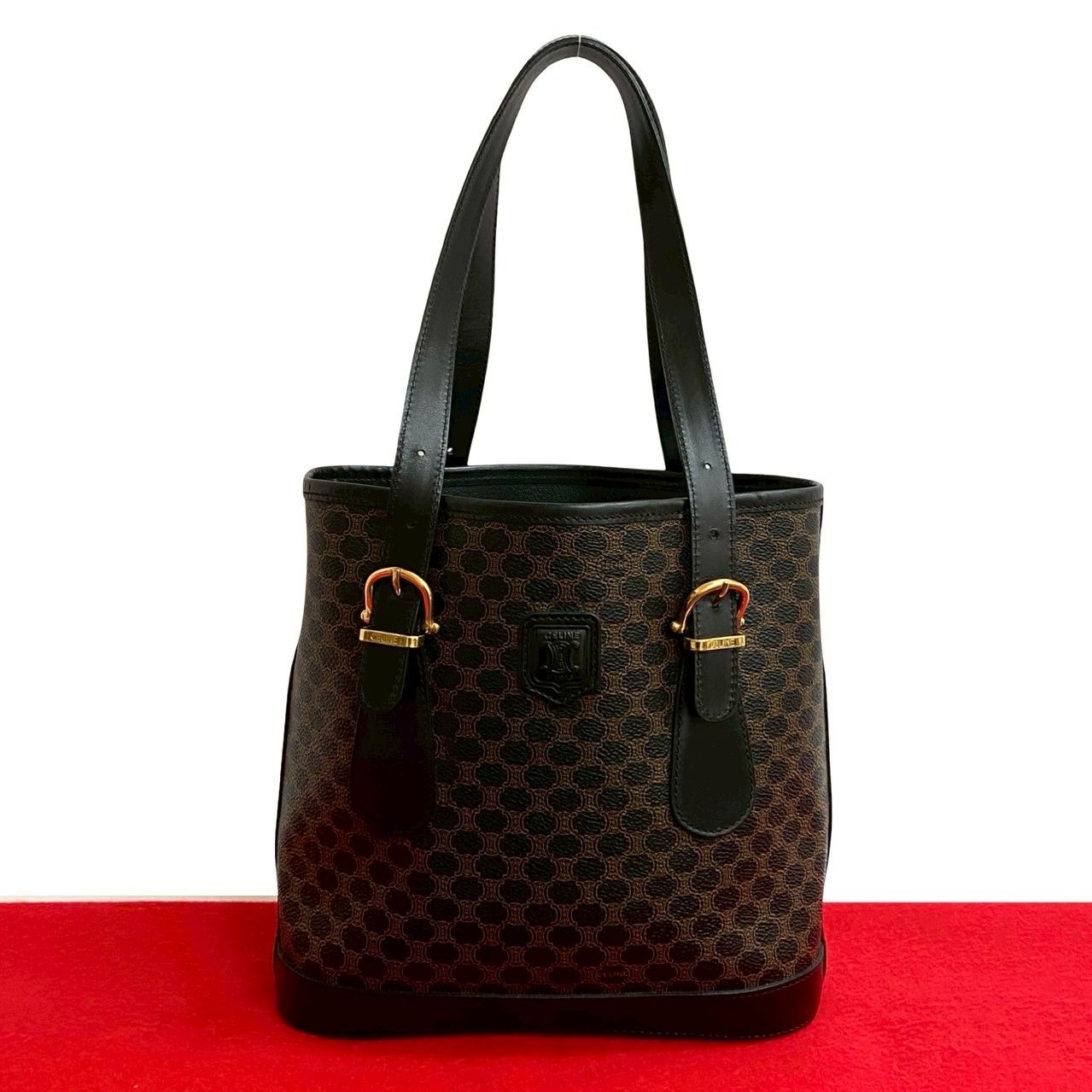 ヴィンテージオールドセリーヌCELINEマカダム柄スクエアハンドトートバッグ 極 美品 CELINE セリーヌ ヴィンテージ マカダム ブラゾン