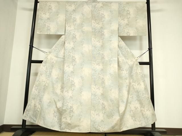 平和屋着物▽上質な紬 単衣 草木文 正絹 逸品 CAAV3783dy