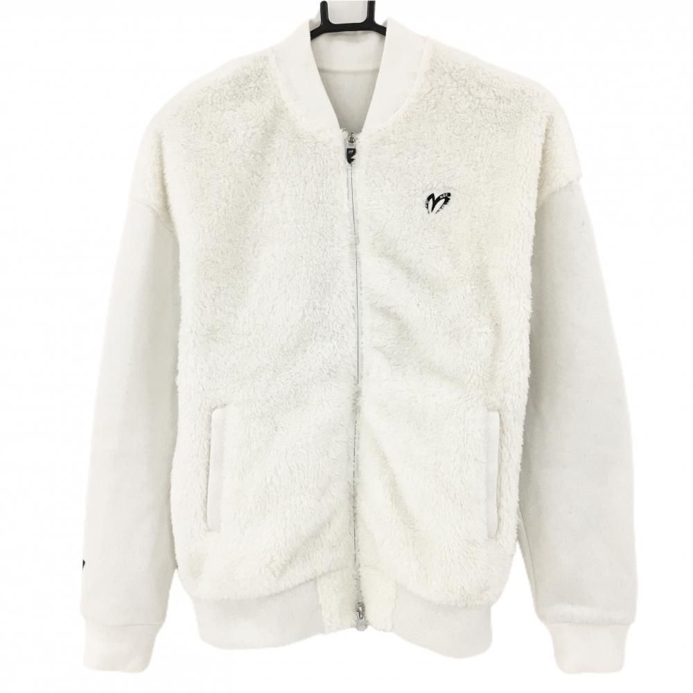 SALE価格【美品】マスターバニー ニットジャケット 白×黒 前身頃ボア 袖ロゴライン レディース 0(S) ゴルフウェア MASTER BUNNY EDITION