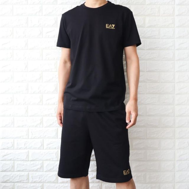 エンポリオ アルマーニ Tシャツ＋ハーフパンツ セットアップ EA7 スウェットパンツ ブランドロゴ ブラック 黒 2024年春夏