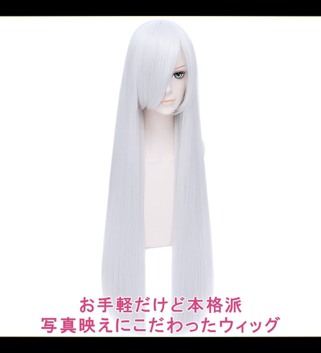 【特価商品】80cm シルバー ストレート 銀髪 ロング ウィッグ 銀色 コスプレ ホワイトメルチェ・ウィッグネット2個セット CaseEden