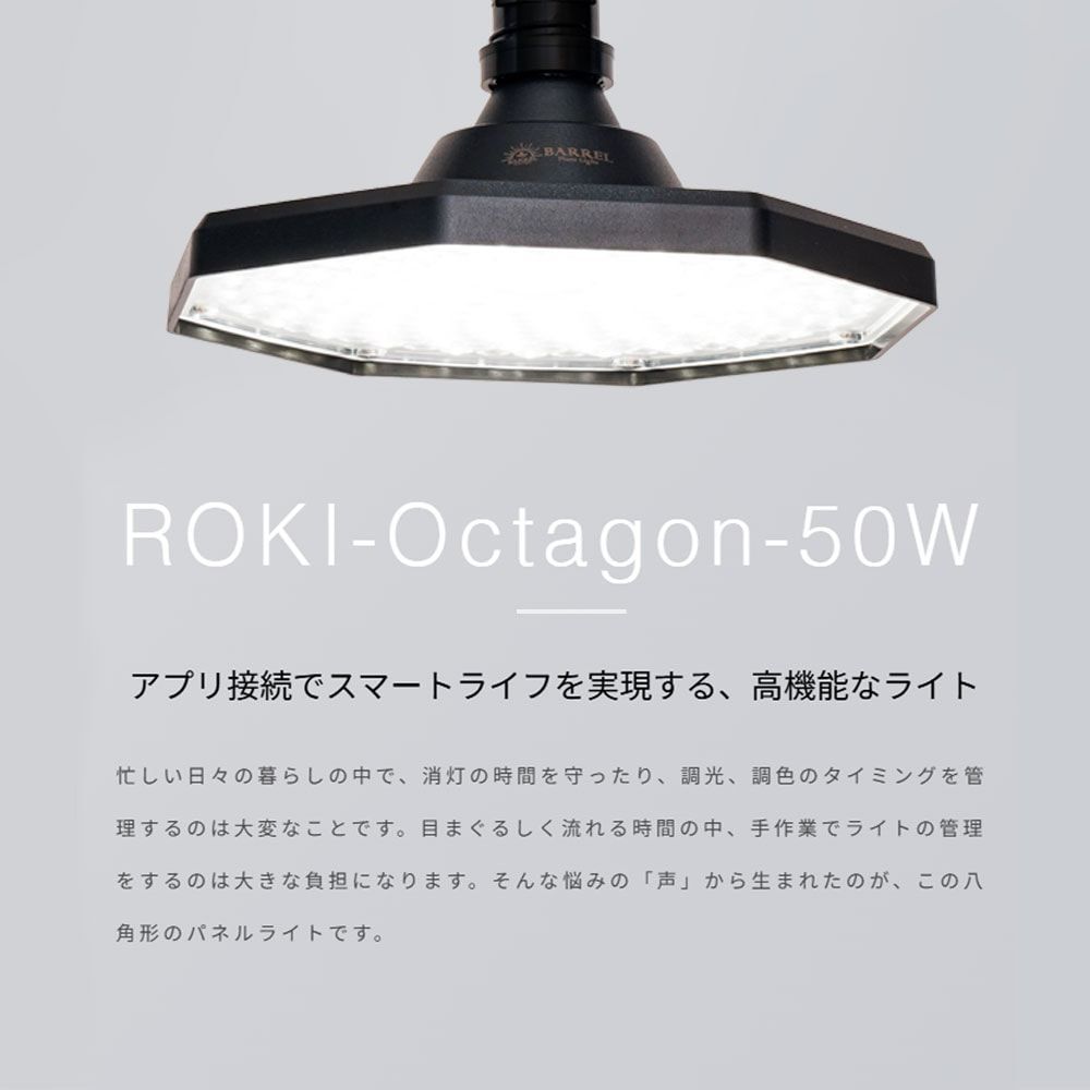 BARREL ROKI Octagon 50W 植物育成ライト LED パネル 高演色 多機能 観葉植物 多肉植物 室内栽培 タイマー付き 長寿命