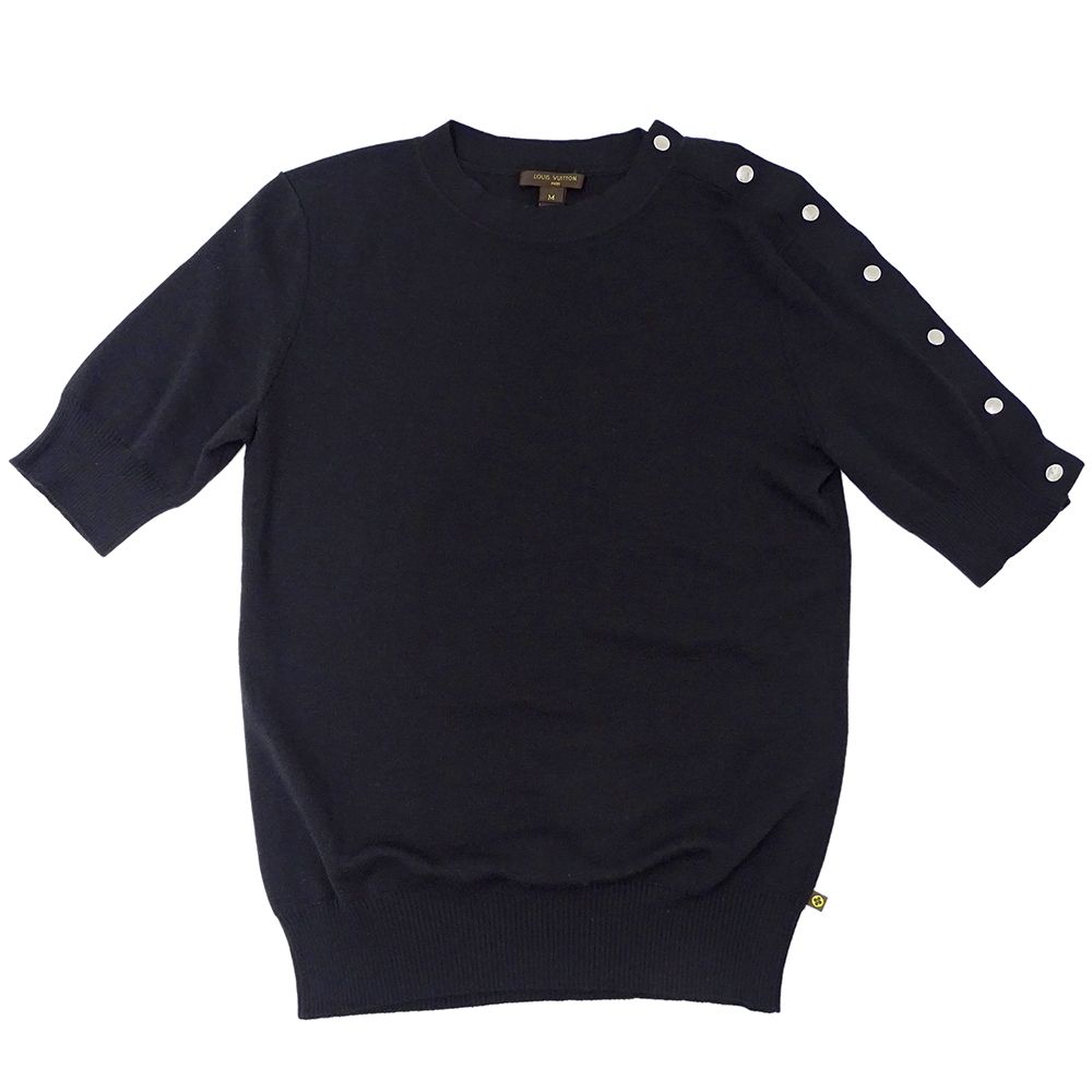ルイヴィトン　半袖ニット　ボタン　リブ　ウール　M 黒　ブラック LOUIS VUITTON ルイヴィトン 半袖 ニット メンズ XS ブラック