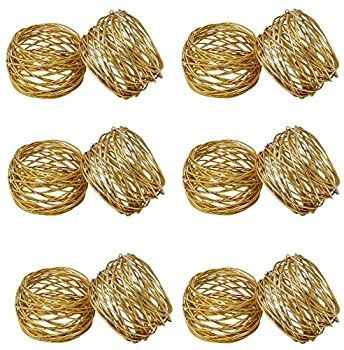 (Set of 12 Gold) - Set of 12 Gold Round Mesh Napkin Rings