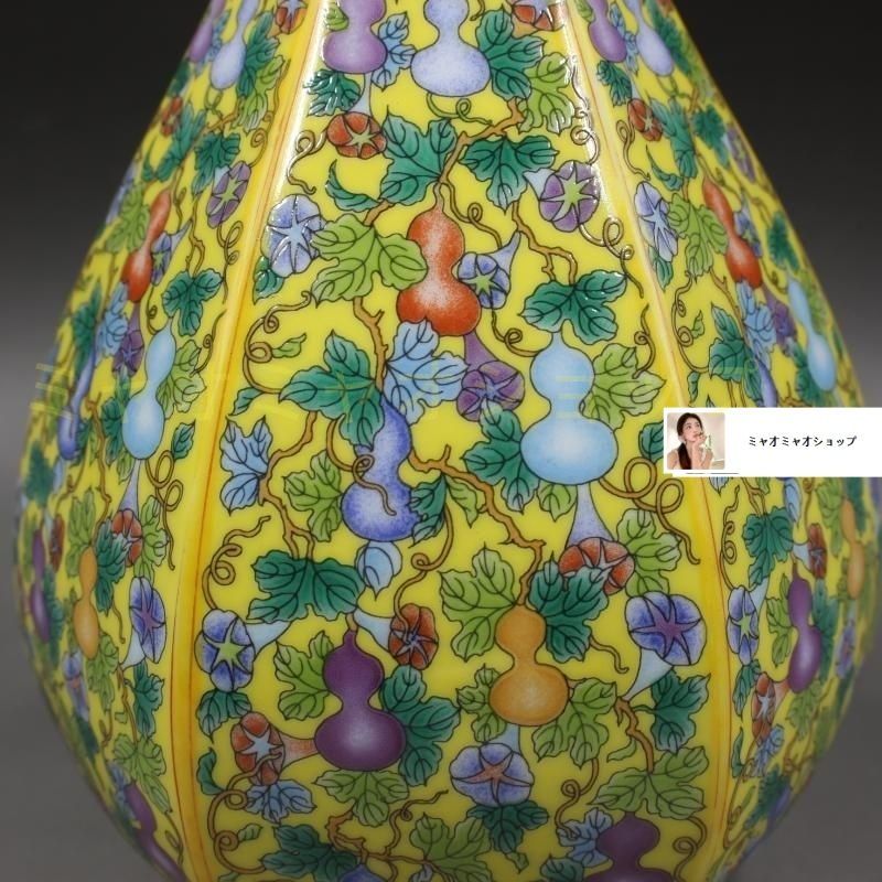 蒔金琺瑯彩六方玉壺春瓶 景徳鎮 陶磁器 装飾品 現代工芸品 美術