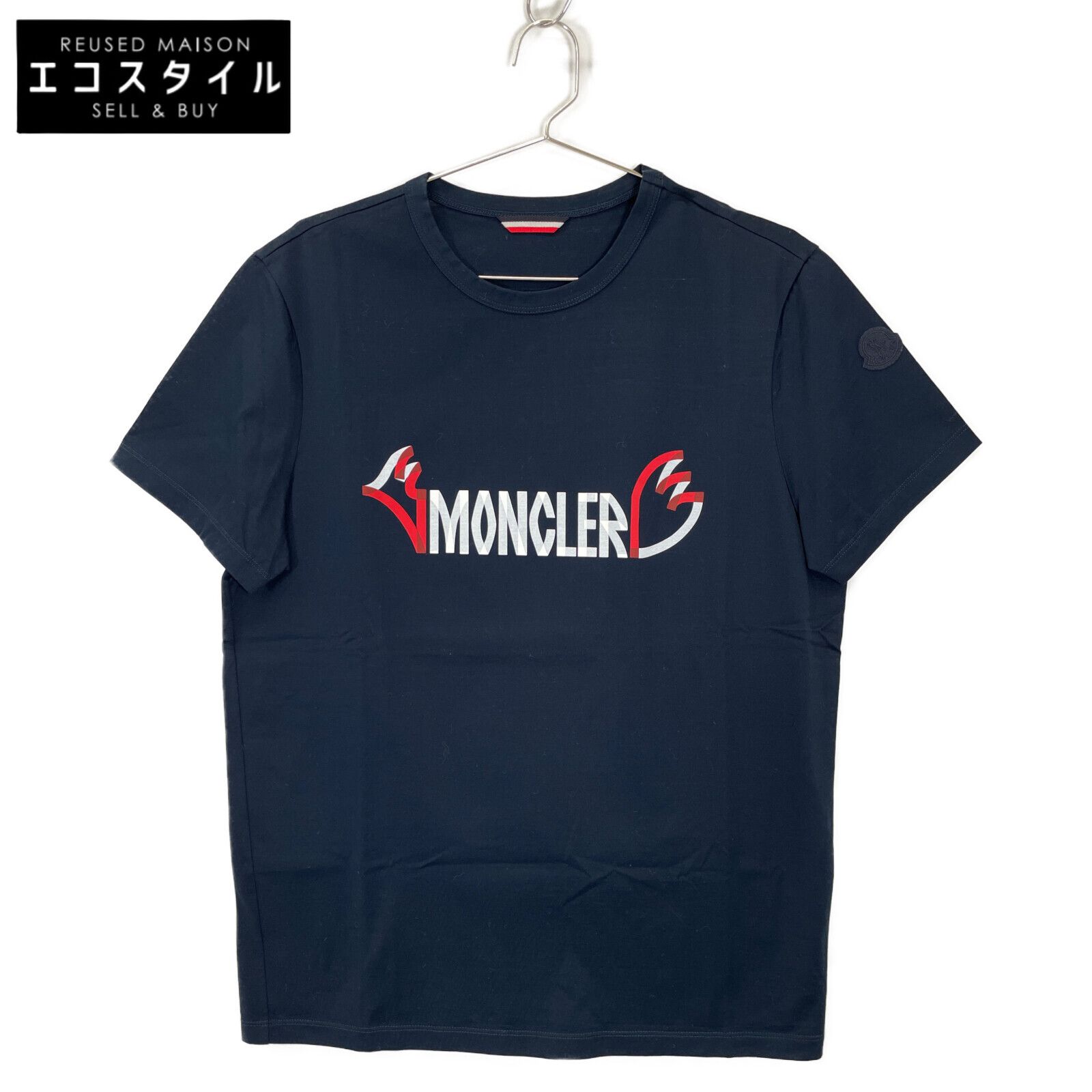 MONCLER ネイビー Tシャツ MONCLER モンクレール メンズロゴプリントT