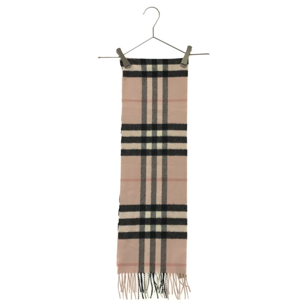 バーバリー マフラー ストール カシミヤ チェック柄 フリンジ ピンク BURBERRY（バーバリー） チェック＆ハート マフラー ピンク カシミヤ