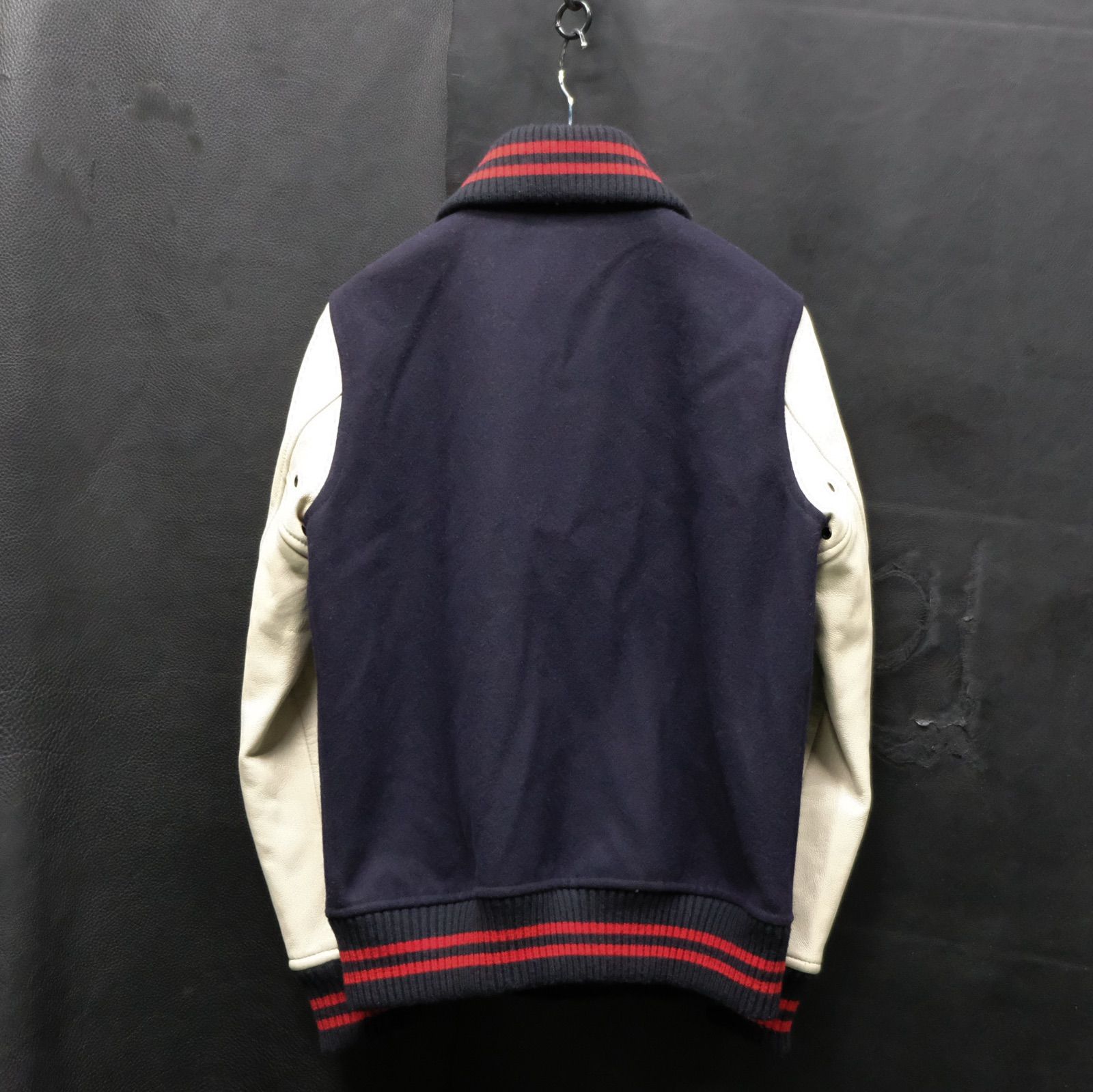 BEAMS 袖革 ドンキージャケット Sサイズ ネイビー/白 羊革 ビームス