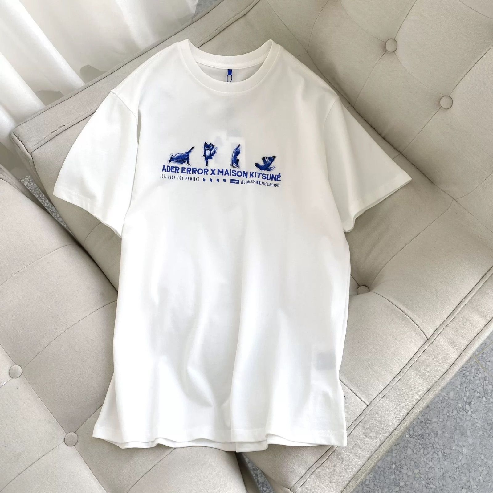 ADER ERROR MAISON KITSUNE Ｔシャツ アーダーエラー メゾンキツネ 刺繍 t-shirt 半袖カットソー オーバーサイズ  男女兼用 ホワイト C27 - メルカリ