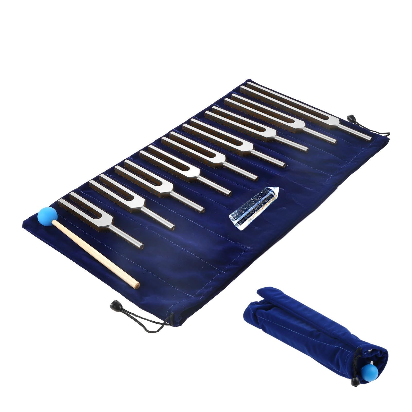 heizi クリスタルチューナー 音叉 9本 水晶 付き セット ヒーリング 癒し 浄化 瞑想 ヨガ シルバー シルバー