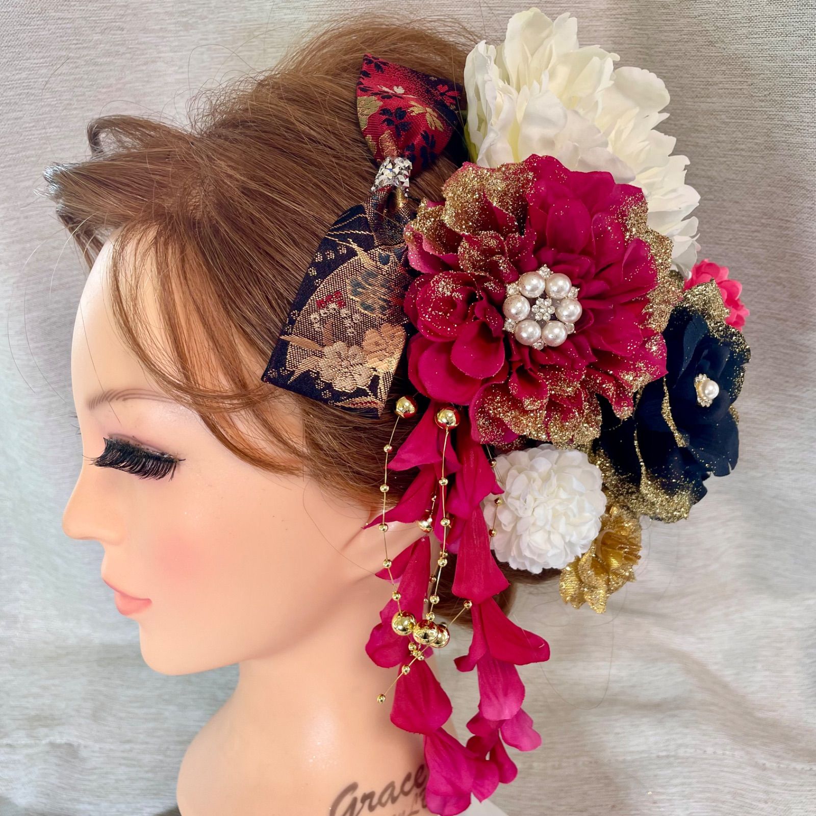 ピンク 和装髪飾り 振袖髪飾り 成人式髪飾り 結婚式髪飾り ヘッドドレス ラメ キラキラ 派手 色打掛髪飾り 結婚式 DECORATOM_COM_BR