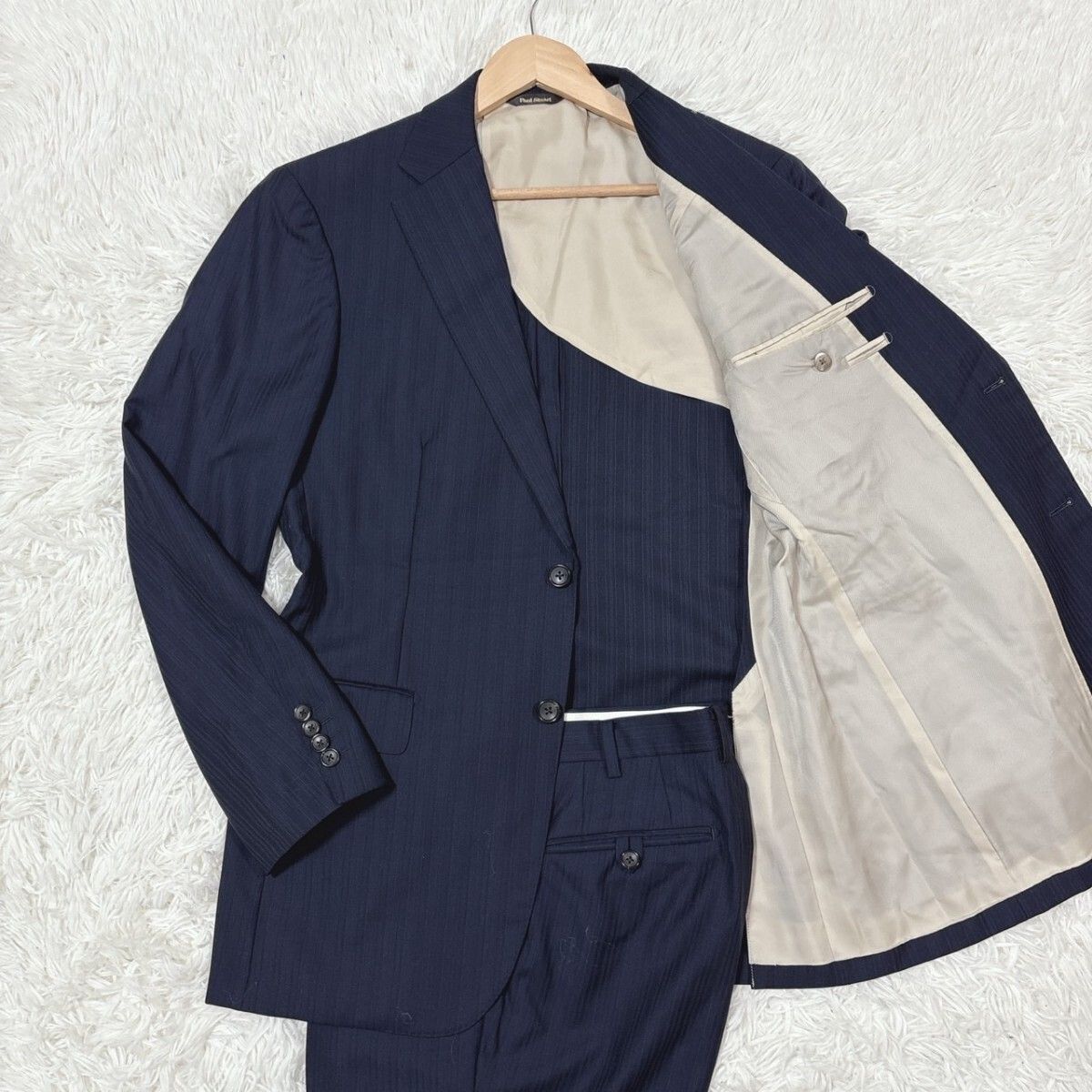 XL|Super130’s Paul Stuart ポールスチュアート スーツ セットアップ ウール ネイビー 濃紺 日本製 50L ビジネス メンズ