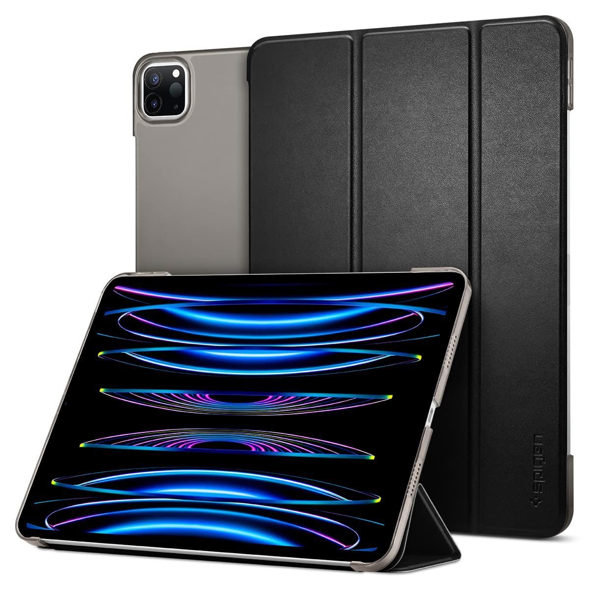 【特価セール】スマートフォールド オートスリープ Pencil対応 Apple 3段折りスタンド ACS02887 軽量 すりむカバー 第4/3世代対応 2021)用 (2022 (ブラック) ケース 11インチ Pro iPad Spigen