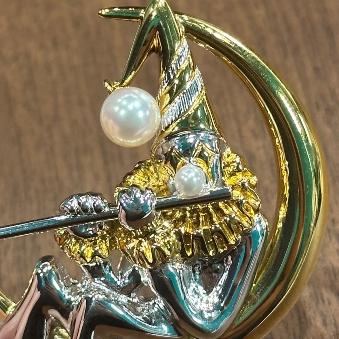 MIKIMOTO ミキモト ブローチ シルバー パール ピエロ 三日月 笛