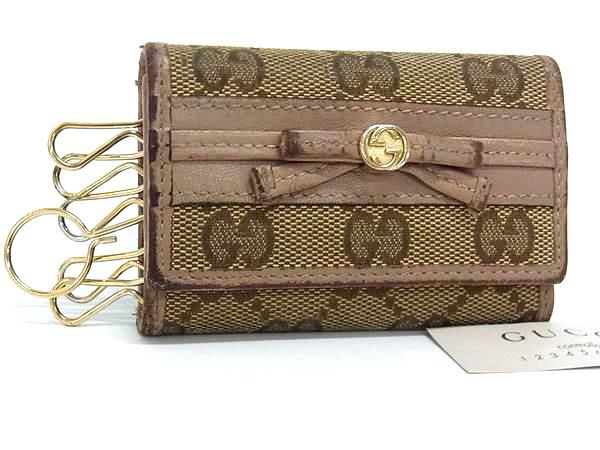 美品　GUCCI グッチ  GG柄 スウェード　6連 キーケース 鍵入れ GUCCI グッチ 257007 0959 GG柄 GGキャンバス×レザー リボン 6連