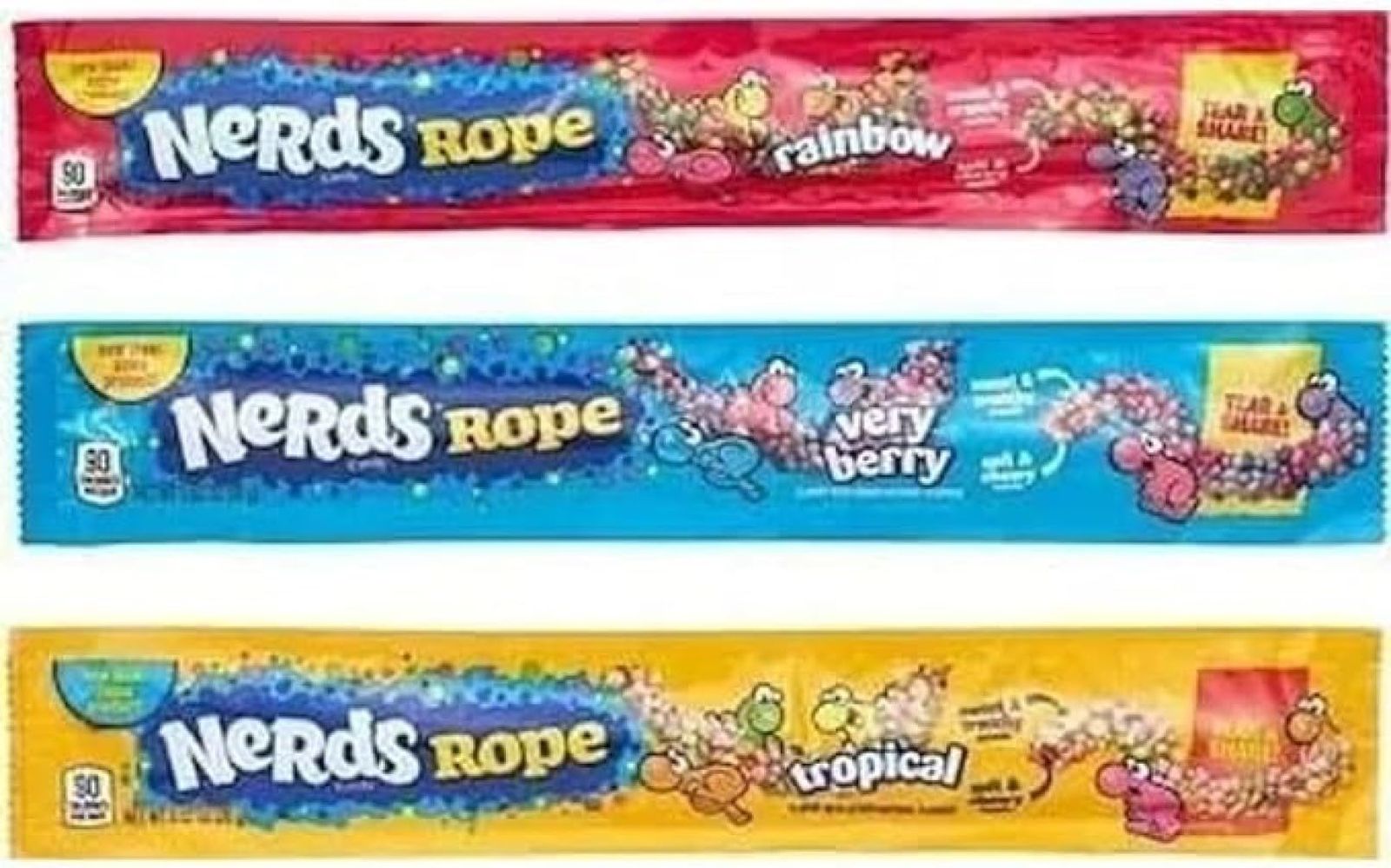 ナーズロープ　赤青　5セットずつ ナーズロープグミ Nerds Rope 26g 赤・青・黄 3種各1本セット