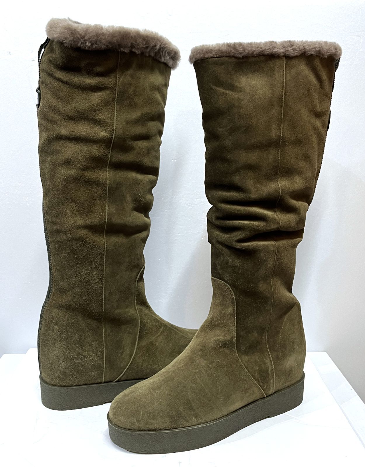 8.5 25.5cm程度 ◆Salvatore Ferragamo｜サルヴァトーレフェラガモ FALCON スエード ロングブーツ ムートン シープスキン 靴