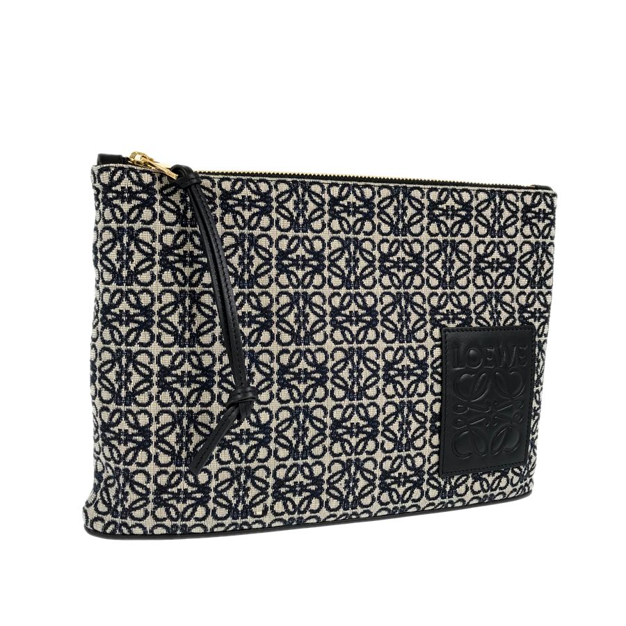 ロエベ LOEWE オブロングポーチ ネイビー ベージュ キャンバス 