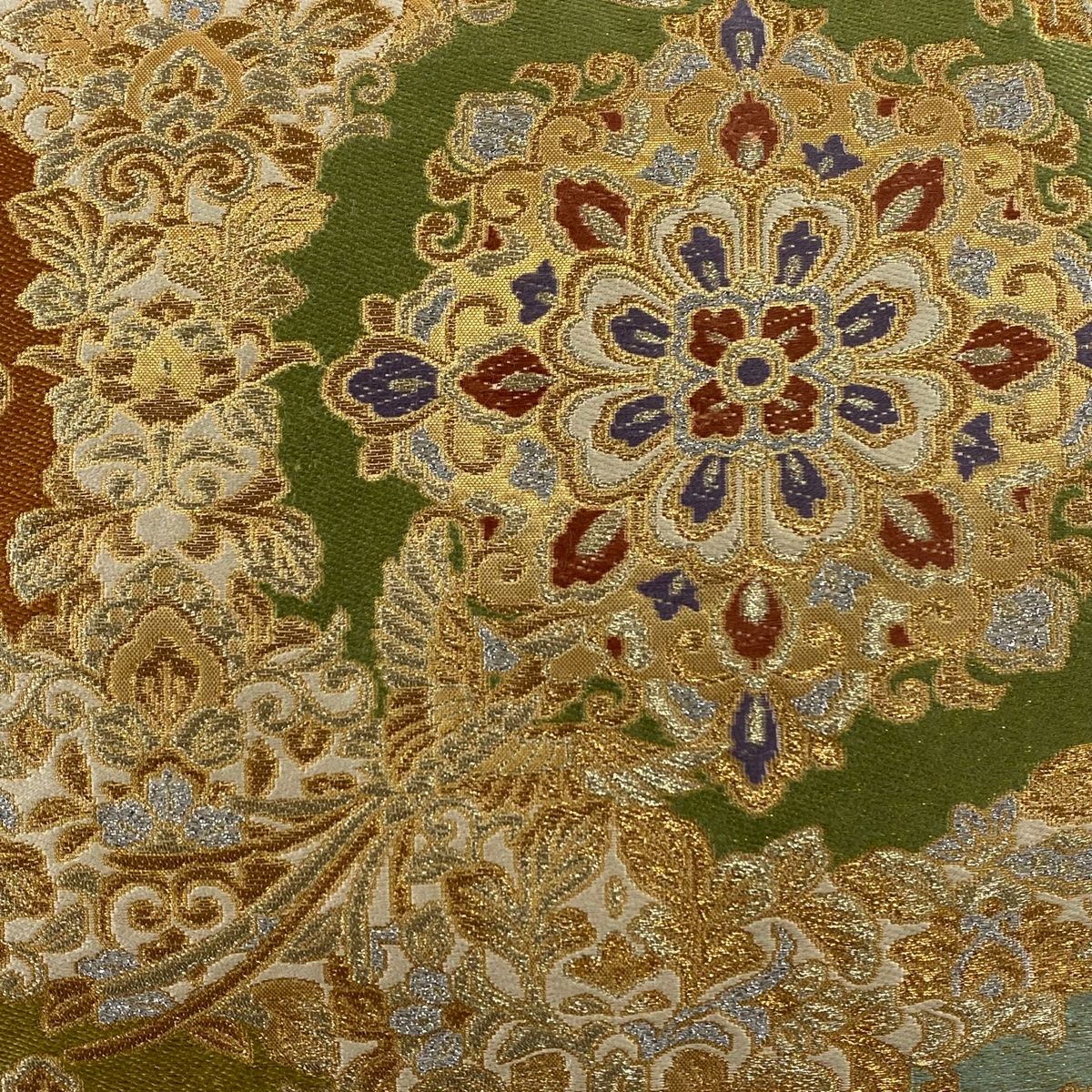 袋帯 秀品 華文 鳥 箔 金糸 ベージュ 六通 正絹