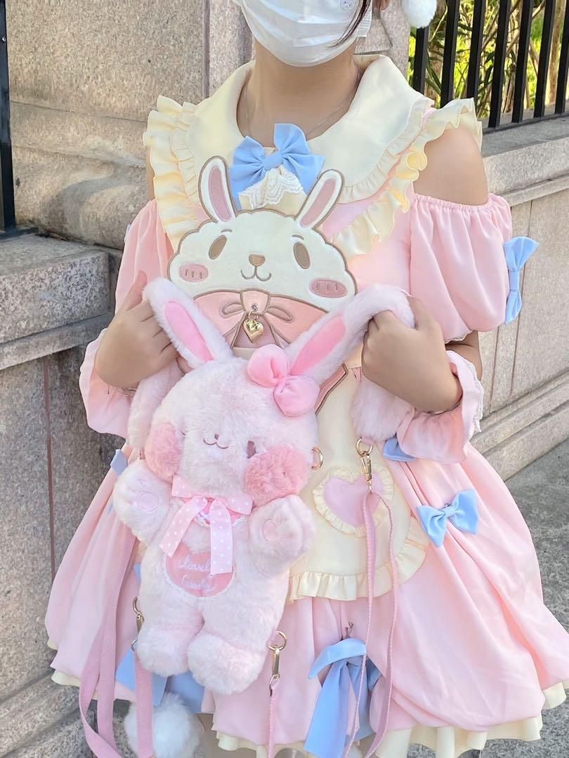 ロリータ 半袖ワンピース かわいいウサギ ジャンパースカート 甘