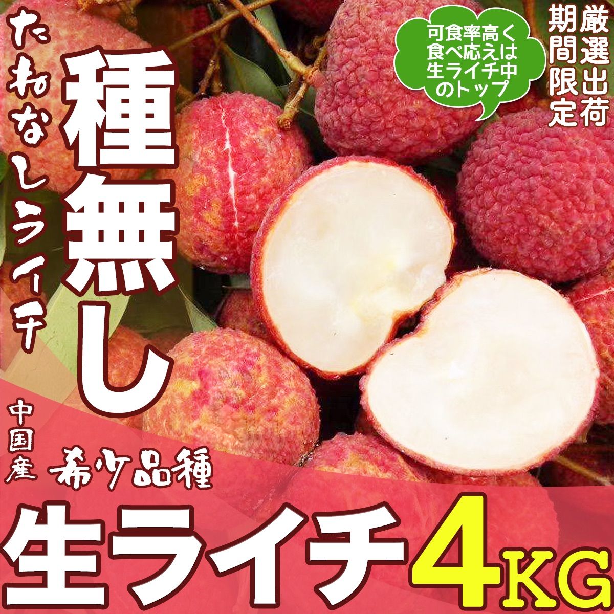 種無し生ライチ 約4kg 箱 80玉前後 超希少品種 中国産 種なし