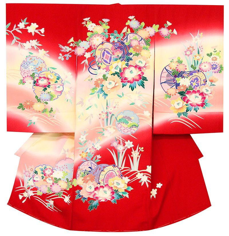 新品☆最高級正絹産着（祝着）特選京友禅手描き美術特選ボカシ染古典豪華四季花鳥毬文 新品☆最高級正絹産着（祝着）特選京友禅手描き美術特選染古典豪華花鼓