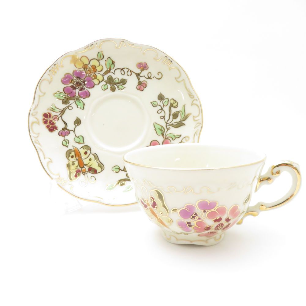 Zsolnay 花柄カップ&ソーサー4客セット