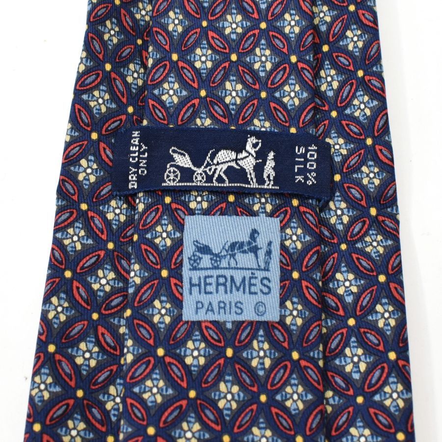 2910 【極美品】 エルメス ネクタイ 総柄 競馬 騎手 ジョッキー 中古】エルメス/ネクタイ/総柄/シルク100%/レッド×イエロー