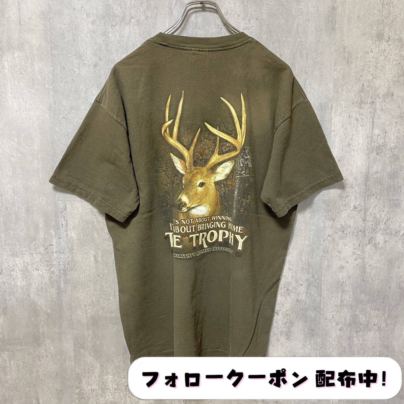 古着 used GILDAN ギルダン 半袖アニマルプリントTシャツ バックプリント 茶色 レトロ デザイン 個性的 クルーネック - メルカリ