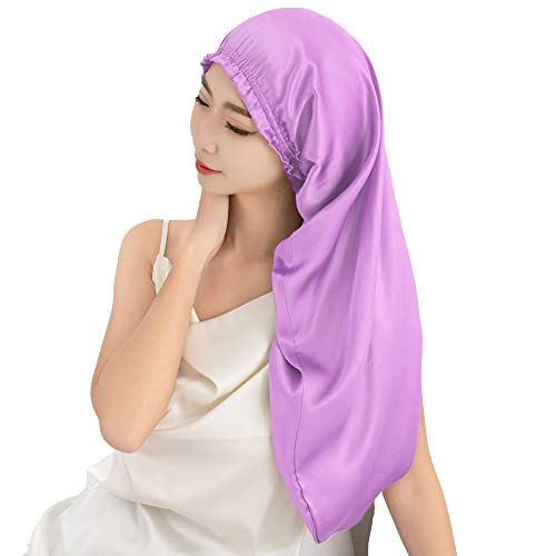 パープル_50 [MOON VERY] ナイトキャップ シルク ロングヘア用 ロング ムーンシルク 100% 筒形 筒 ゴム紐 6A 50cmパープル