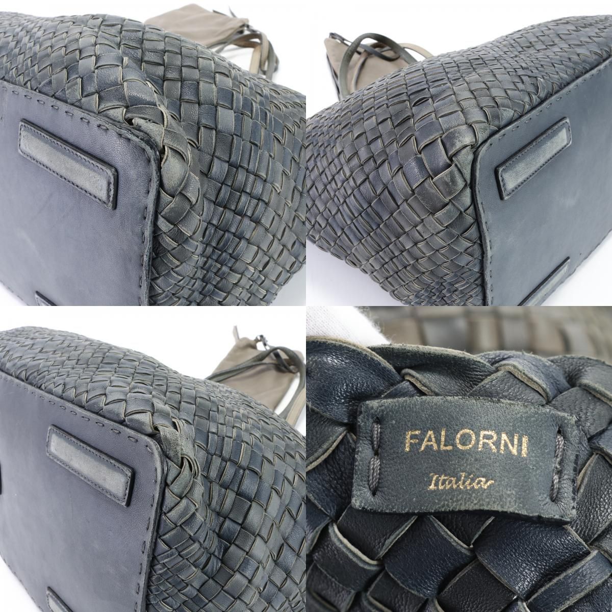 美品 FALORNI ファロルニ 編み込み リバーシブル レザー トート