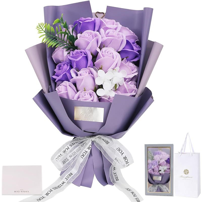 Fiorifiore ソープフラワー 花束 誕生日 造花 敬老の日 母の日 バラ 18本 女性 人気 ブーケ プレゼント 結婚祝い 退職 送別 インテリア